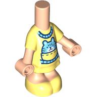Lego Microdoll Body Short Dress Bright Light Yellow, Medium Azure Cat in Pocket Print / Light Nougat