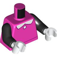 Lego Torso, Shirt, White Collar, Button print, Black Arms, White Hands / Dark Pink