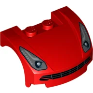 Vehicle Body, Wheel Arch / Mudguard 3 x 4 x 1 2/3 Low Profile, Curved Front with Headlights and Black Grille Print / Red