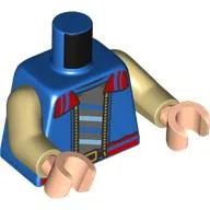 Torso, jacket, Tan Zipper, Red Trim, Dark Bluish Grey/Blue/Bright Blue Shirt Print, Tan Arms, Light Nougat Hands