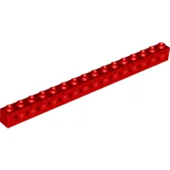 Technic Brick 1 x 16 [15 Pin Holes] / Red