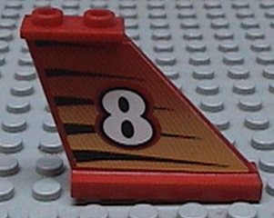 Lego Tail 4 x 1 x 3 with White Number 8 on Tiger Stripes Background Pattern Model Right Side (Sticker) - Set 8229
