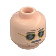 Lego Minifig Head Dr. Gerry Harding, Dark Bluish Grey Eyebrows, Moustache, Gold Sunglasses with Black Lenses / Light Nougat