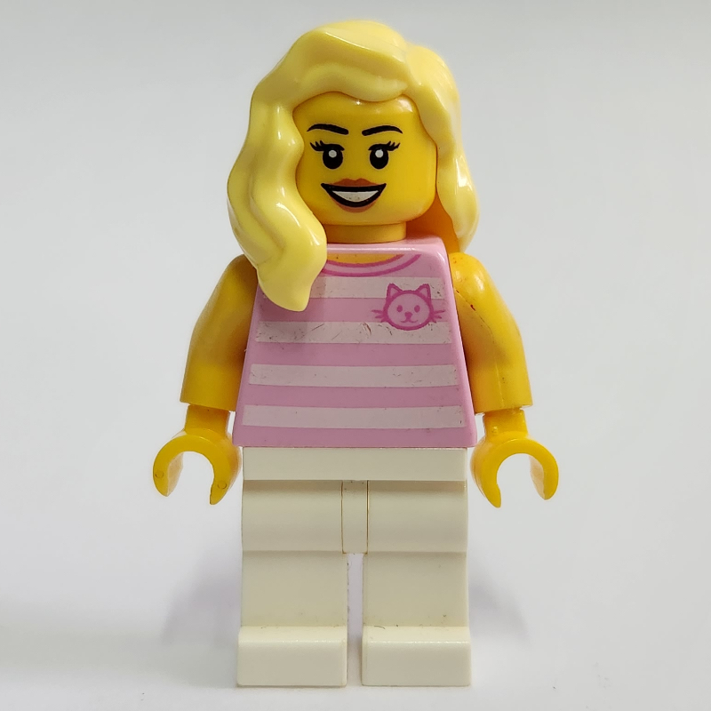 Lego Bright Pink Torso, White Legs, Bright Light Yellow Hair