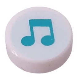 Tile Round 1 x 1 with Dark Turquoise Music Note on Light Aqua Background Print / White