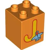 Duplo Brick 2 x 2 x 2 with 'J' and Jacket Print / Orange