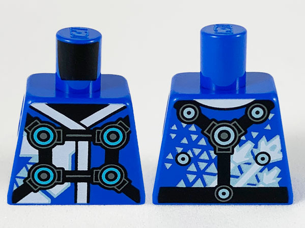 Lego Torso Tunic, White Hems, Black Straps, Medium Azure Circles Pattern