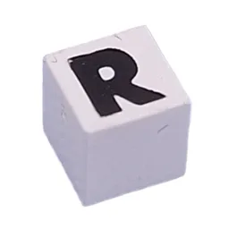 Modulex Tile 1 x 1 with Black 'R' Print, Black Lining on Sides Only / Modulex White