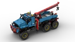 Fully remote controlled Lego Technic 6x6 All Terrain Tow Truck model 42070 with lights and extras.