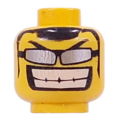Lego Minifig Head, Glasses with Thin Silver Sunglasses, Big Grin Print [Blocked Open Stud] / Yellow