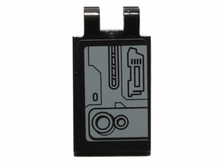 Lego Tile, Modified 2 x 3 with 2 Clips with SW Machinery Pattern Model Left Side (Sticker) - Set 75018