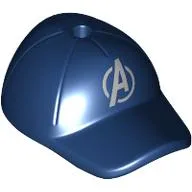 Hat / Cap Short Curved Bill with Seams and Hole on Top with Silver 'A', Avengers Logo Print / Dark Blue