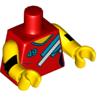 Lego Torso V-Neck with 3 Blue and White Stripes and Blue '49' Print, Yellow Arms and Hands / Red