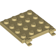 Lego Plate Special 4 x 4 with Clips Horizontal (thick open O clips) / Tan