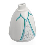 Lego Minidoll Skirt Full with No Hips or Feet with Dark Turquoise/Sand Blue Trim, Silver Decorations print / White