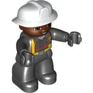 Duplo Figure with Fireman Helmet White, and Dark Brown Face, and Black Hands / Black