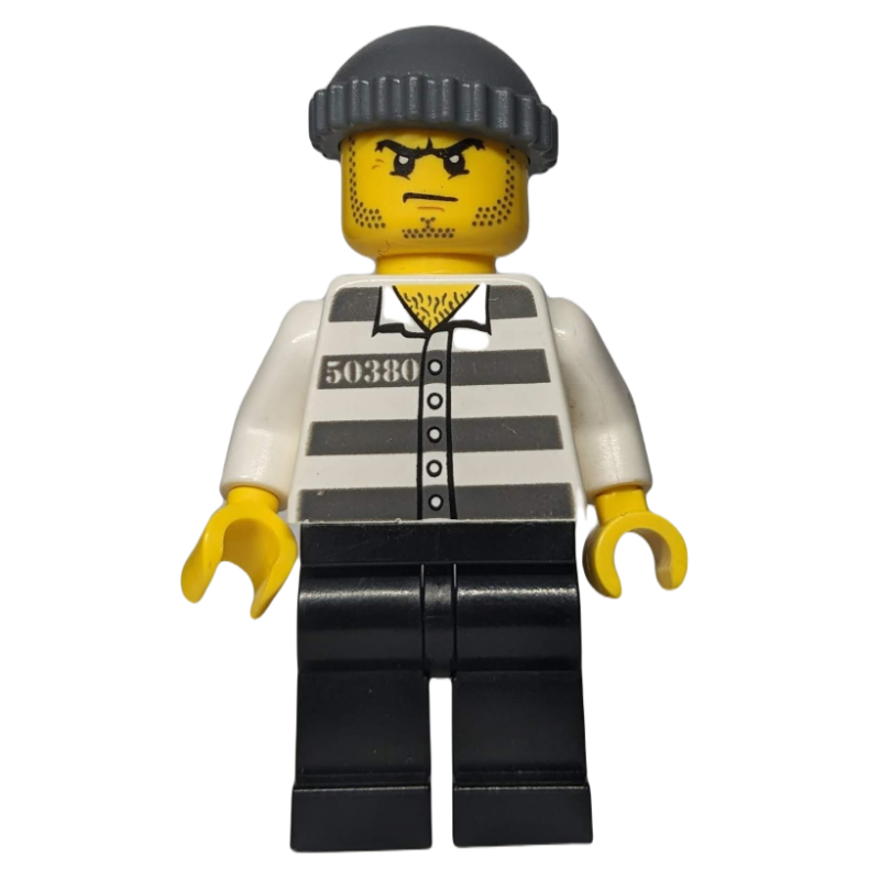 Lego Criminal, Prison Shirt with #50380, Black Legs, Dark Bluish Gray Hat