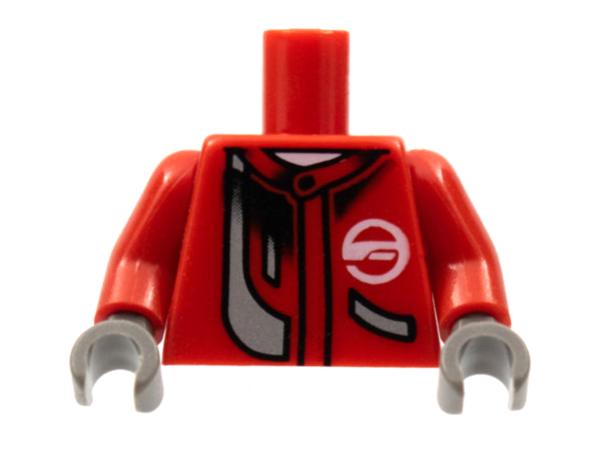 Lego Torso Racers Jacket and White Neck with Silver Stripe Pattern / Red Arms / Dark Gray Hands