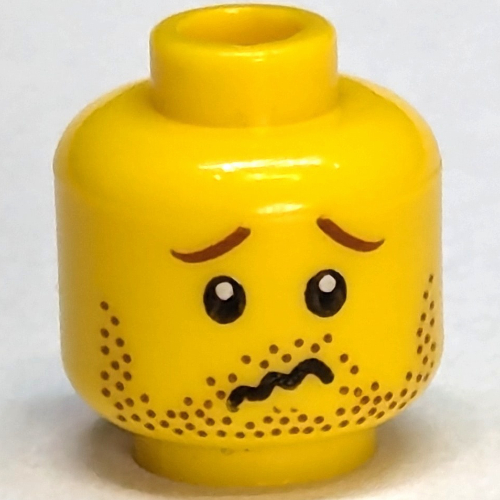 Lego Minifig Head, Stubble Smile / Crinkled Mouth and Inverted Eyebrows Print