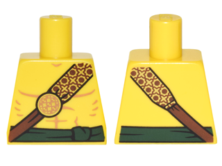 Lego Torso Bare Chest with Reddish Brown and Gold Strap and Dark Green Waist Sash Pattern
