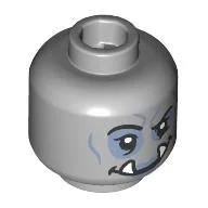 Minifig Head Orc Rogue, Sand Blue Eyeshadow, Wrinkles, One Eye Frown, White Fangs / Light Bluish Gray
