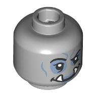 Lego Minifig Head Orc Rogue, Sand Blue Eyeshadow, Wrinkles, One Eye Frown, White Fangs / Light Bluish Gray