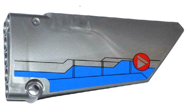 Lego Technic, Panel Fairing #18 Large Smooth, Side B with Blue Airplane Flaps and Triangle in Red Circle Pattern (Sticker) - Set 76021