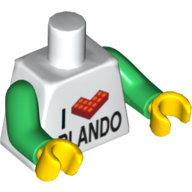 Lego Torso I 'L Brick' ORLANDO Print, Green Arms, Yellow Hands / White