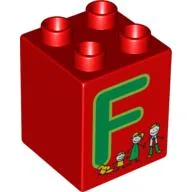Duplo Brick 2 x 2 x 2 with 'F' and Family Print / Red