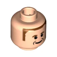 Minifig Head Rubens Barrichello, Brown Hair and Eyebrows Print / Light Nougat
