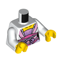 Lego Torso Robe, Bright Pink and Dark Pink Waistband, Medium Lavender Bow, Yellow Neck Print, White Arms, Yellow Hands / White