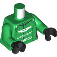 Lego Torso Race Suit, White Aston Martin Wings, 'COGNIZANT', 'ARAMCO' print, Green Arms, Black Hands / Green