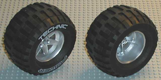 Lego Wheel 62mm D. x 46mm Technic Racing Large, with Black Tire Technic Power Puller with 'TECHNIC POWER' White Pattern (22969 / 32298pb01)
