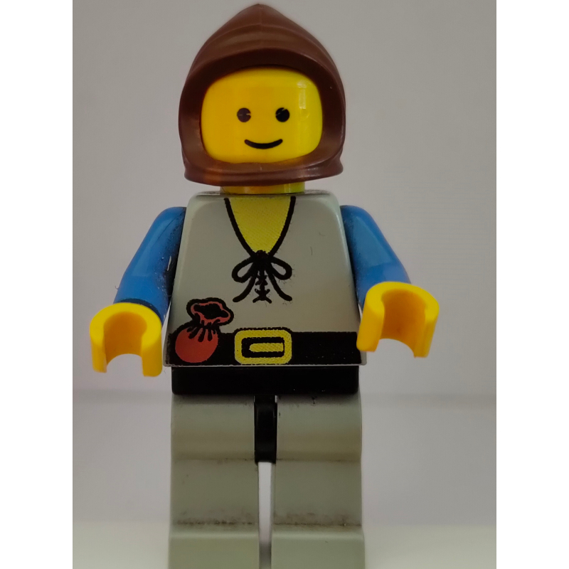 Lego Peasant - Light Gray Legs, Brown Hood