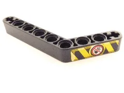 Technic, Liftarm, Modified Bent Thick 1 x 9 (6 - 4) with Yellow and Black Danger Stripes, Black Hand with Red Line Pattern Model Right (Sticker) - Set 8446