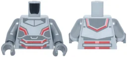 Torso Silver and Dark Bluish Gray Armor, Red and Coral Trim Pattern Pattern / Flat Silver Arms / Flat Silver Hands / Light Bluish Gray