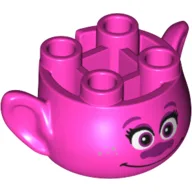 Minifig Head Special, with Ears and 4 Studs on Top, with Face with Magenta Nose and Smile Print (Poppy) / Dark Pink