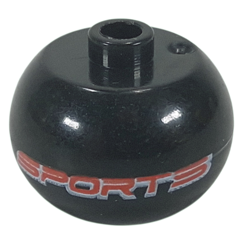 Lego Pen Bead, Round Orb with Red 'SPORTS' Print / Black