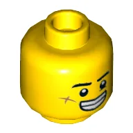 Minifig Head Jack Davids, Eyebrows, Scar on Cheek, Smile with Teeth / Grumpy Print / Yellow