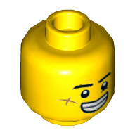 Lego Minifig Head Jack Davids, Eyebrows, Scar on Cheek, Smile with Teeth / Grumpy Print / Yellow
