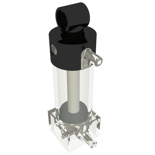 Lego Pneumatic Cylinder with 2 Inlets Medium (48mm) with Black Top / Trans-Clear