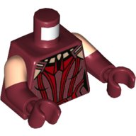 Lego Torso, Dual Molded Arms, Bodysuit, Red Trim, Light Nougat Neck print, Light Nougat Sleeves Pattern, Dark Red Arms and Hands / Dark Red