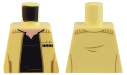 Torso SW Ceremonial Jacket with Dark Tan Trim over Black V-Neck Shirt, Light Nougat Neck Pattern / Bright Light Yellow