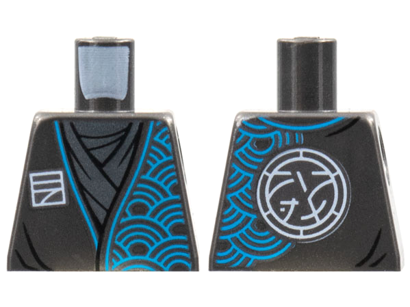 Lego Torso Tunic, Dark Azure Arches, Ninjago Logogram Letter N, Core Logo on Back Pattern