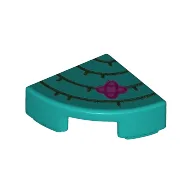 Tile Round 1 x 1 Quarter with Cactus Print / Dark Turquoise