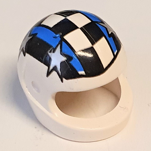 Lego Helmet, Standard with Checks and 4 Silver Stars Print / White