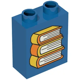 Duplo Brick 1 x 2 x 2 with Stack of 3 Books Print / Blue
