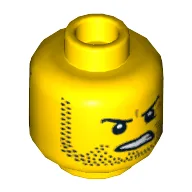 Minifig Head Billy Starbeam, Dual Sided, Beard Stubble, Determined / Breathing Apparatus Print [Hollow Stud] / Yellow