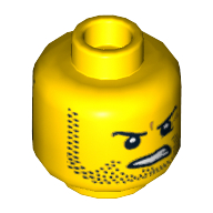 Lego Minifig Head Billy Starbeam, Dual Sided, Beard Stubble, Determined / Breathing Apparatus Print [Hollow Stud] / Yellow