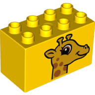 Lego Duplo Brick 2 x 4 x 2 with Giraffe Head Print / Yellow